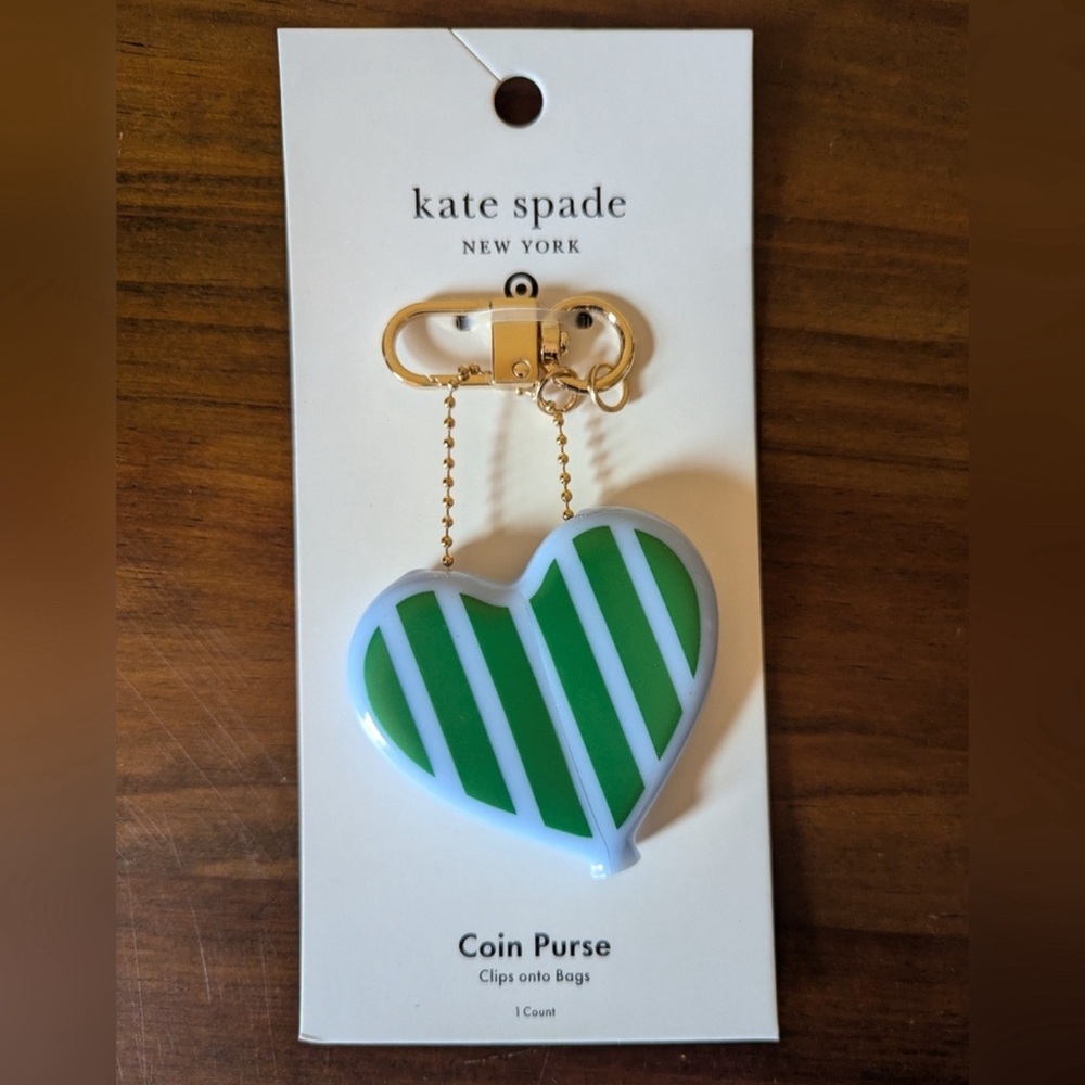 Kate Spade Green and White Heart Coin Purse